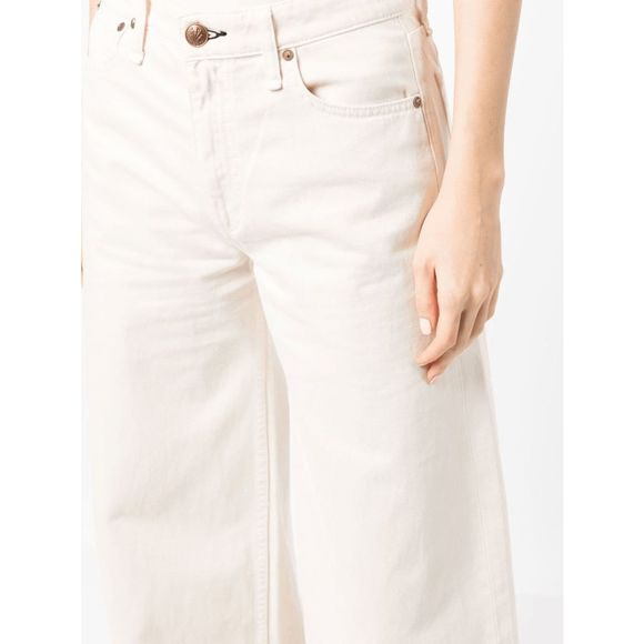 Rag & Bone Sofie Two-tone Frayed High-rise Wide-leg Jeans Ecru White Size 29 - Picture 6 of 13